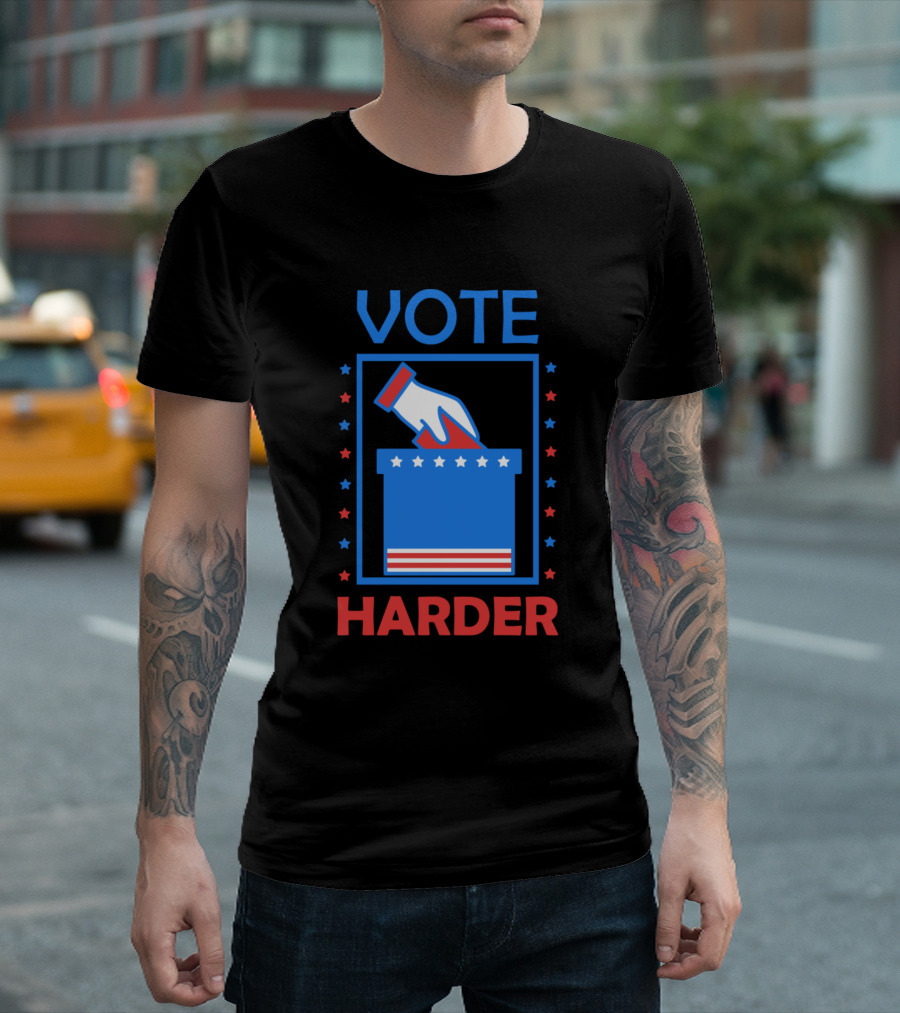 Vote Harder Election Hand Ballot Stars Red Blue T-Shirt