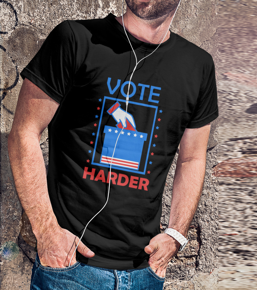Vote Harder Election Hand Ballot Stars Red Blue T-Shirt
