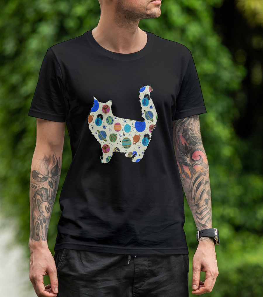 Cat Filled With Colorful Planets And Stars T-Shirt