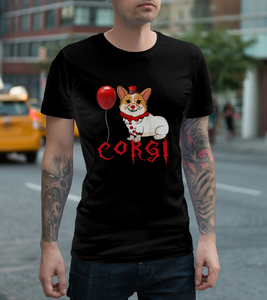Corgi Clown Balloon Horror Funny Cat Kitty T-Shirt