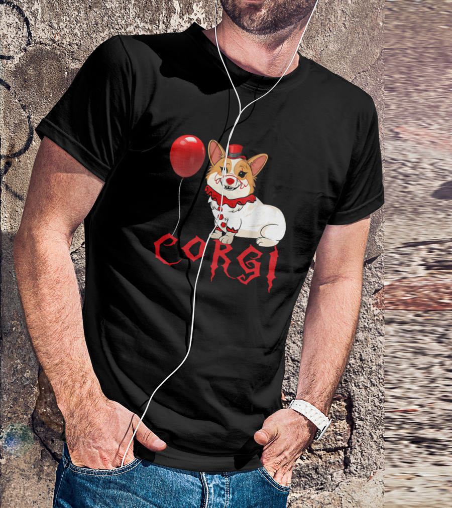 Corgi Clown Balloon Horror Funny Cat Kitty T-Shirt