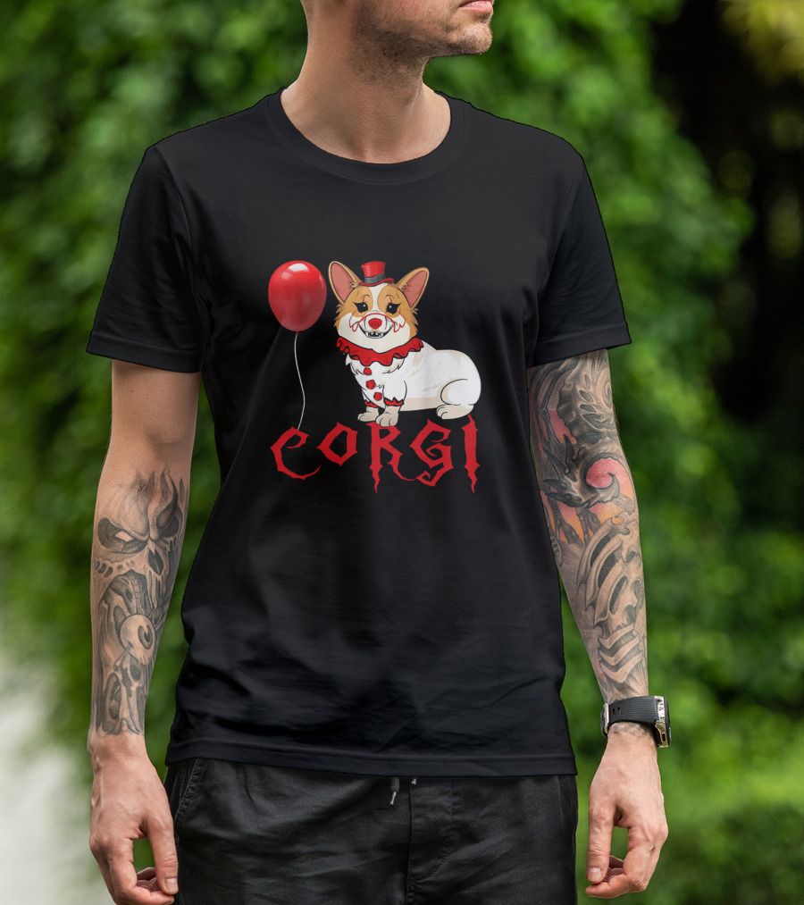 Corgi Clown Balloon Horror Funny Cat Kitty T-Shirt