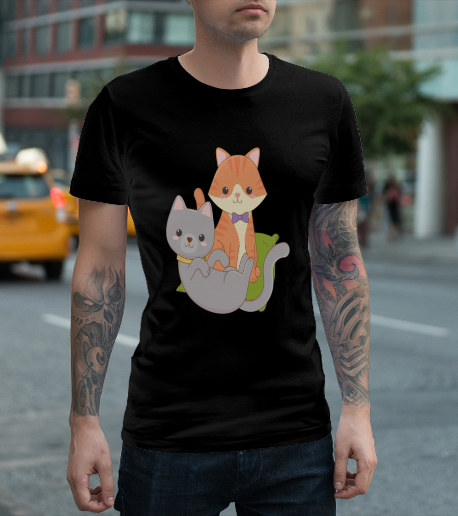 Cute Cats Orange And Gray With Bow Tie T-Shirt