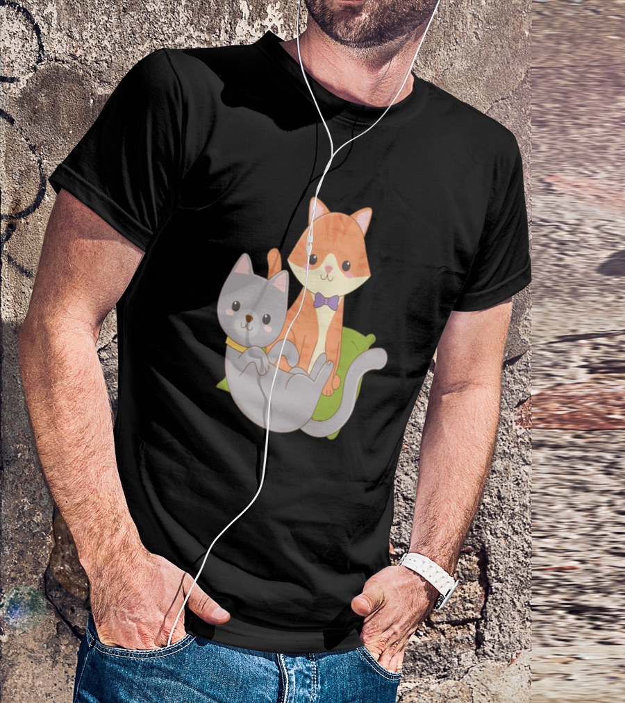 Cute Cats Orange And Gray With Bow Tie T-Shirt