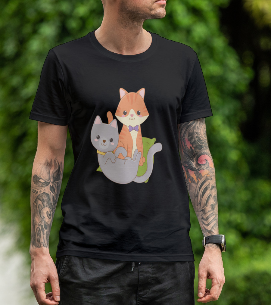 Cute Cats Orange And Gray With Bow Tie T-Shirt