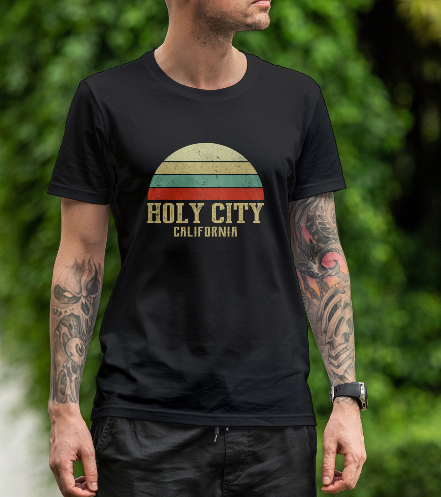 Holy City California Vintage Retro Sunset Distressed Stripes T-Shirt