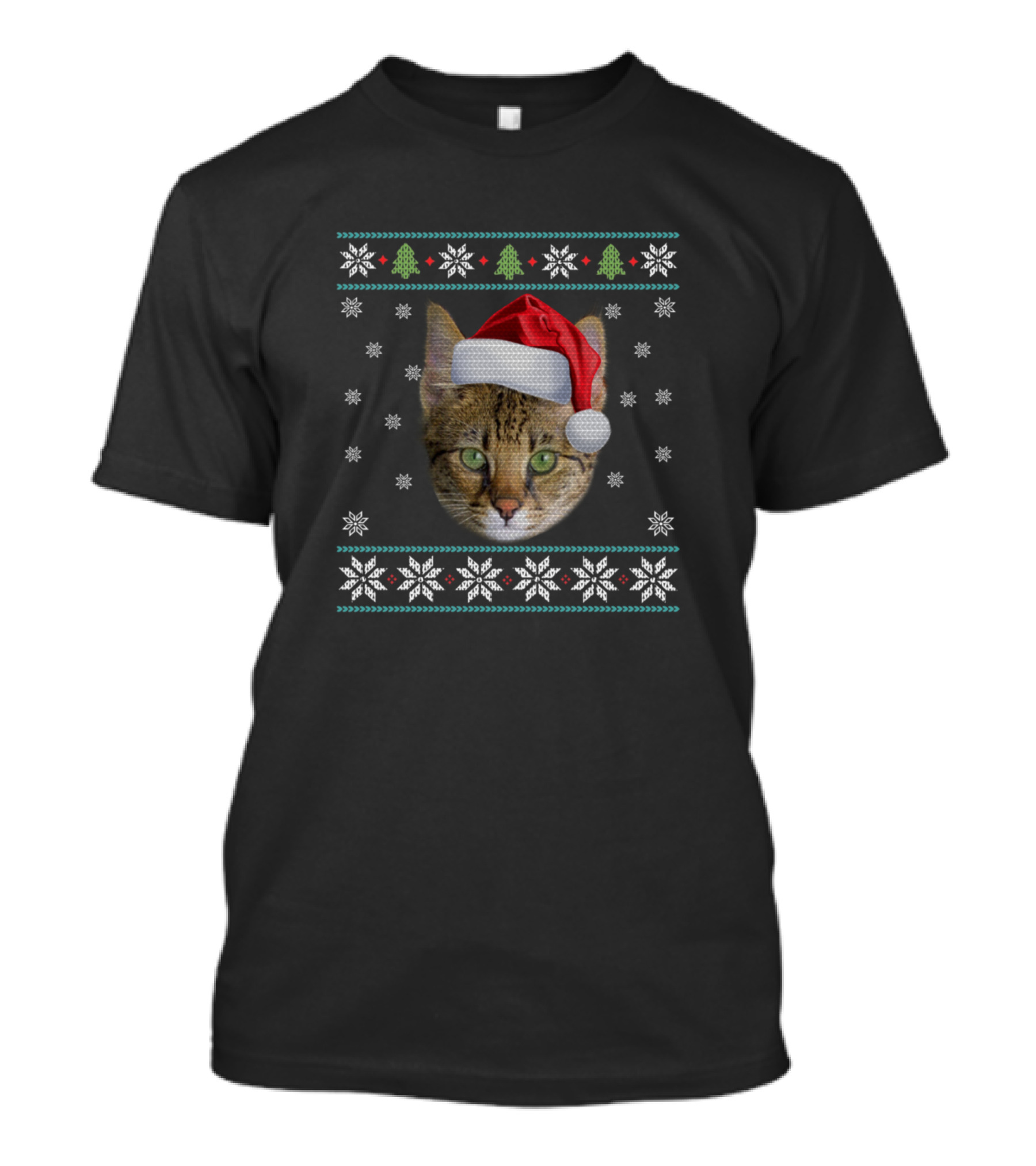 Merry Christmas African Serval With Santa Hat And Snowflakes T-Shirt