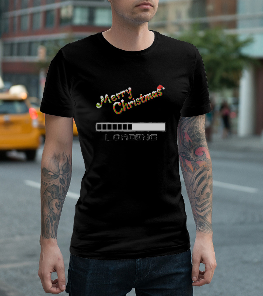 Merry Christmas Loading Progress Bar Holiday Santa Hat T-Shirt