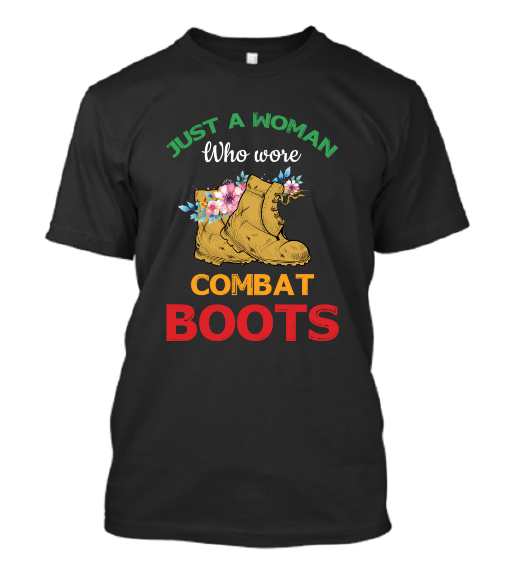 Just A Woman Who Wore Combat Boots With Flowers Retro Vintage Veteran T-Shirt