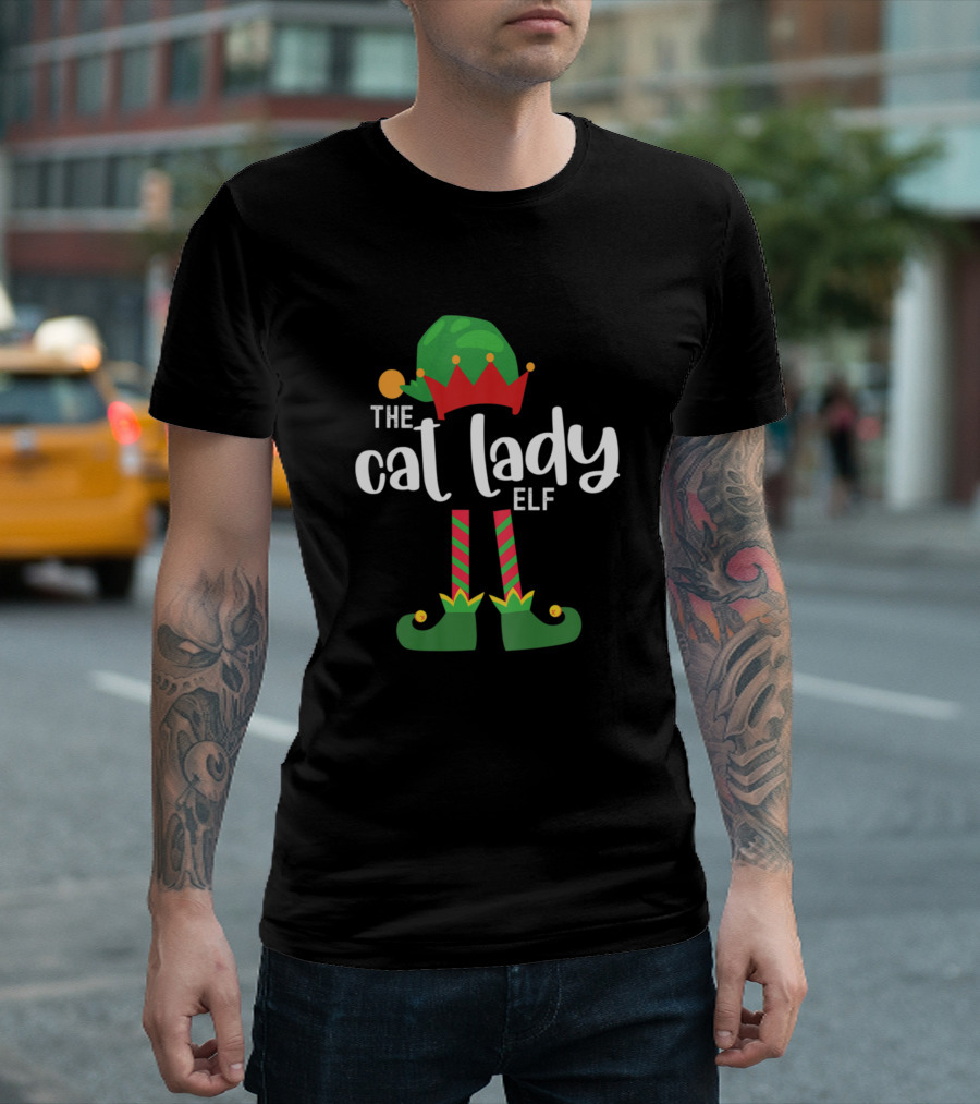 The Cat Lady Elf Matching Family Christmas T-Shirt