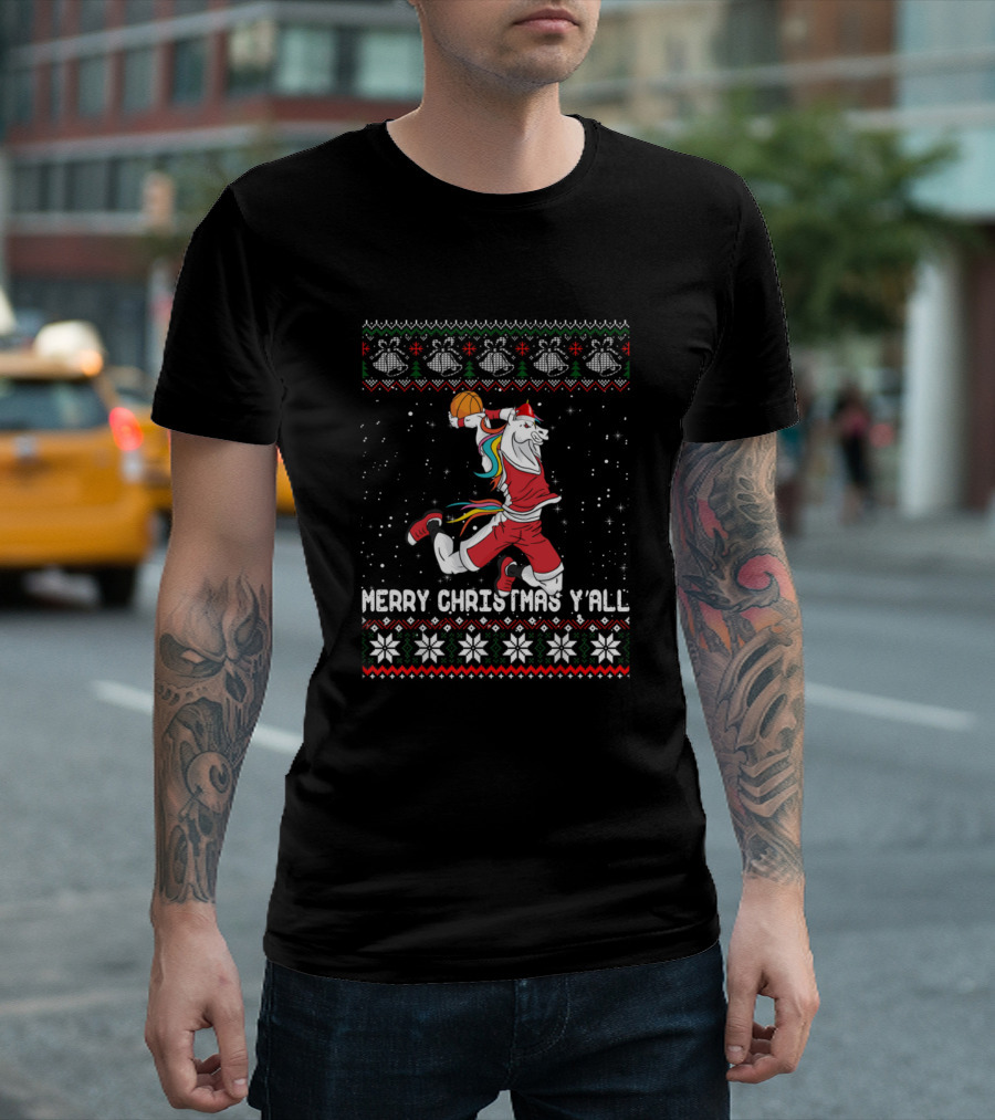 Merry Christmas Y'all Unicorn Basketball T-Shirt