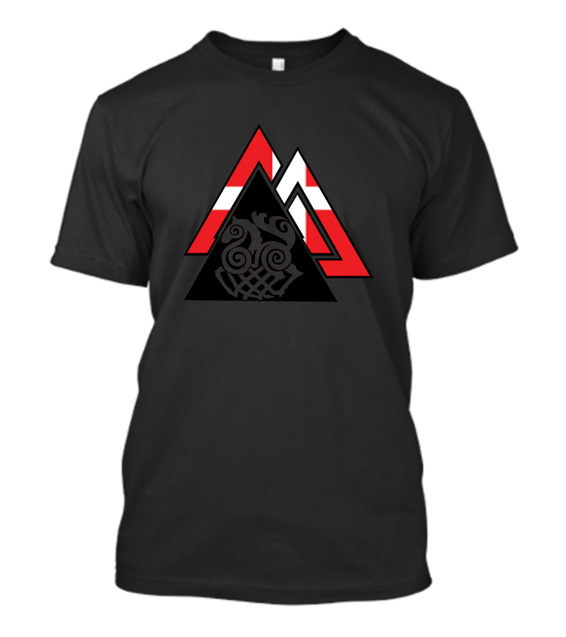 9 Worlds Denmark Viking Symbol Triangles With Danish Flag T-Shirt