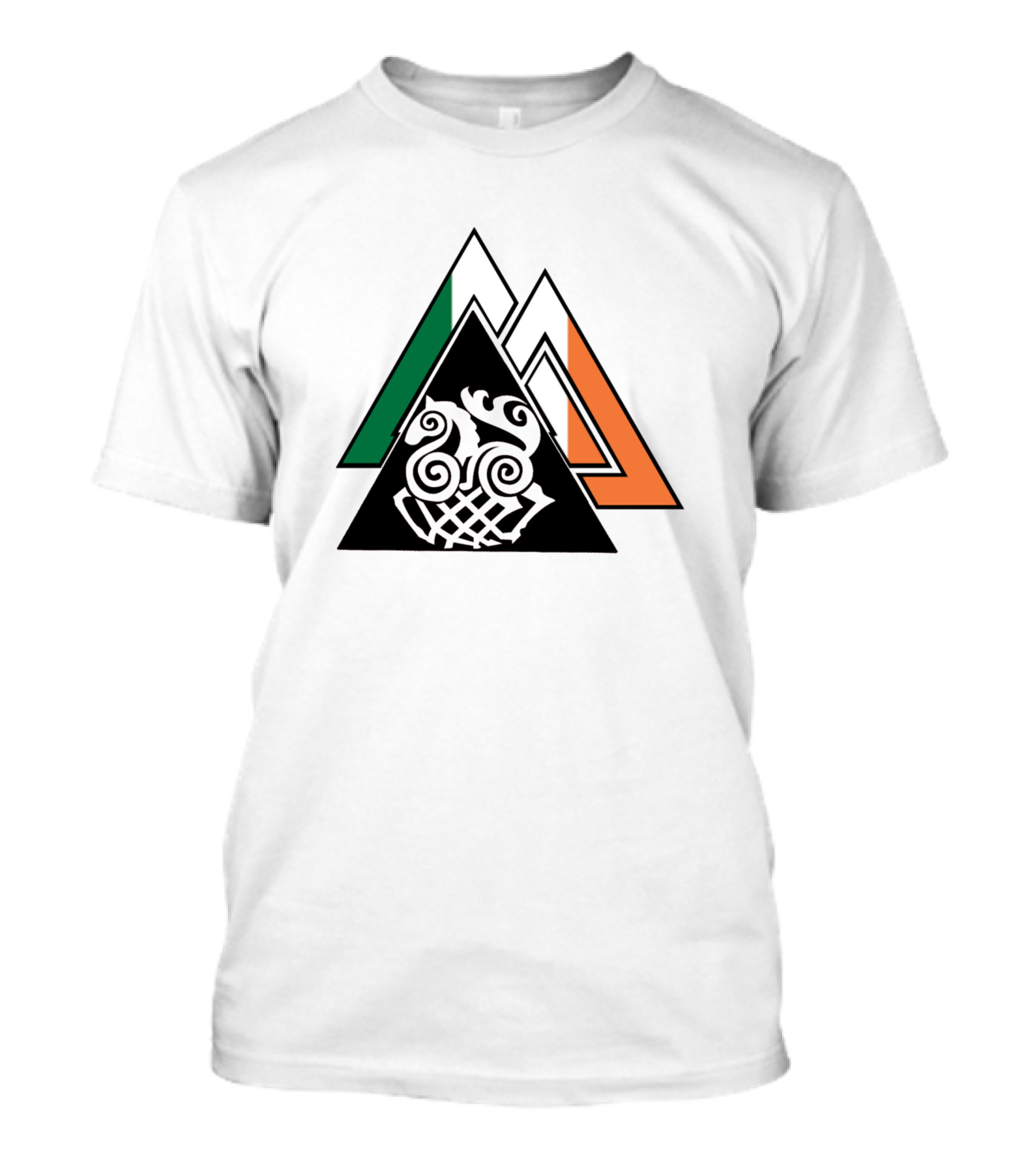 9 Worlds Ireland Celtic Triangle Emblem With Irish Flag Colors T-Shirt
