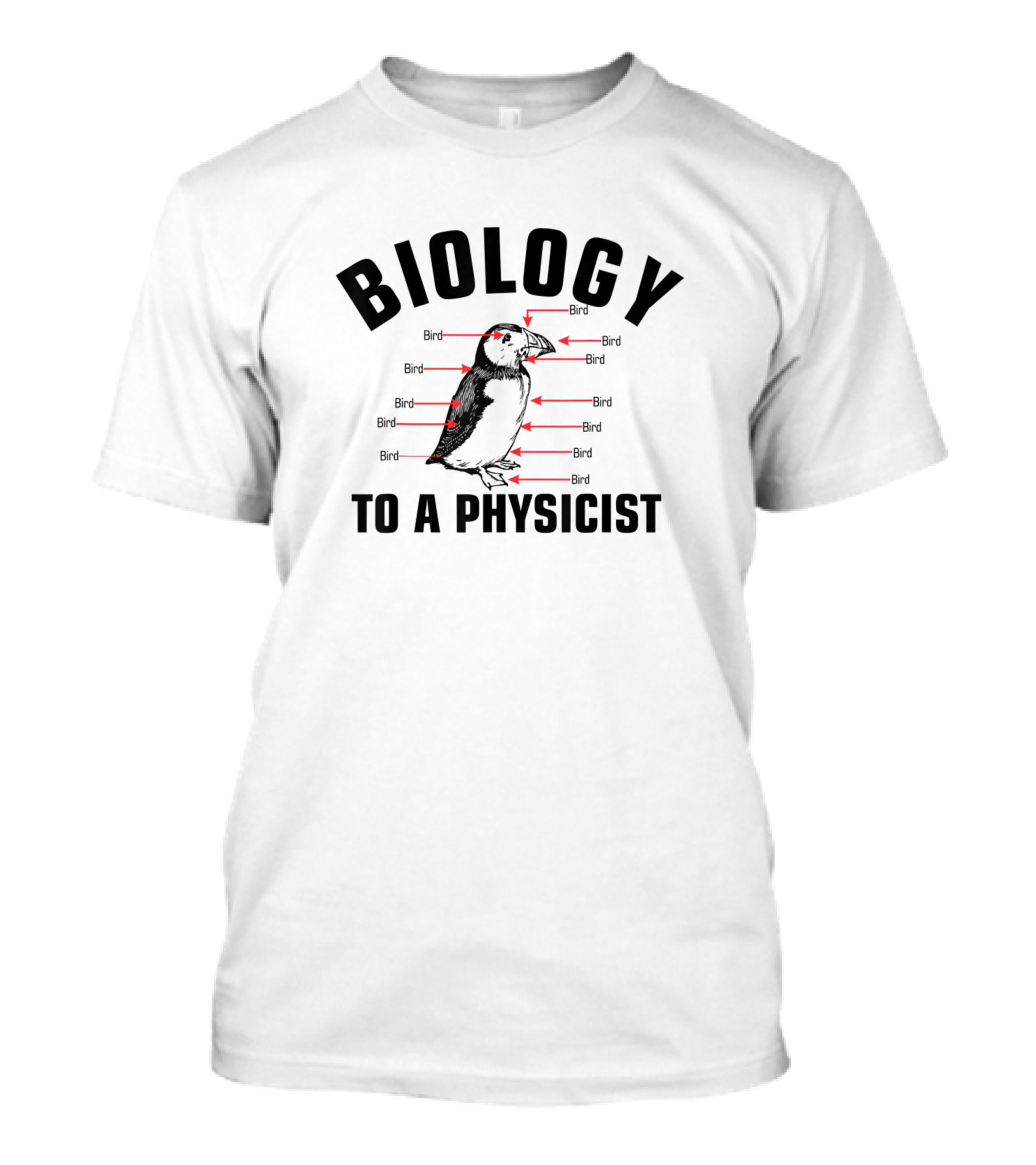 Biology To A Physicist Bird Humorous Physics Science Teach T-Shirt