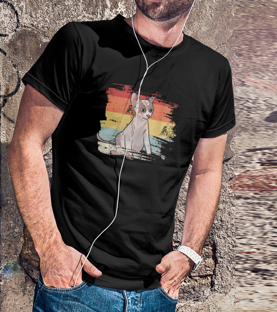 Retro Sphynx Cat Rainbow Vintage Style Kitten Kitty T-Shirt