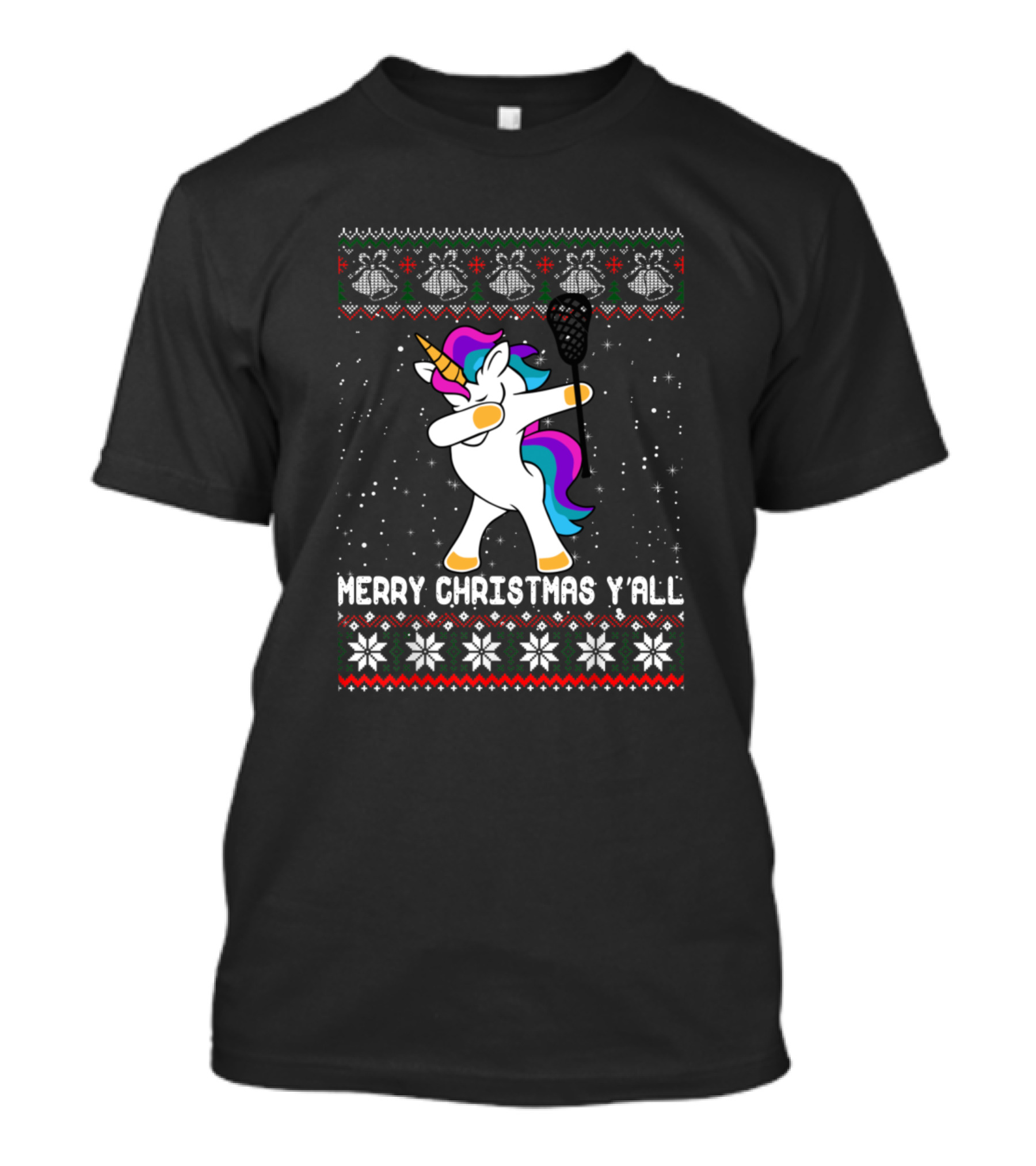 Merry Christmas Y'all Dabbing Lacrosse Unicorn T-Shirt