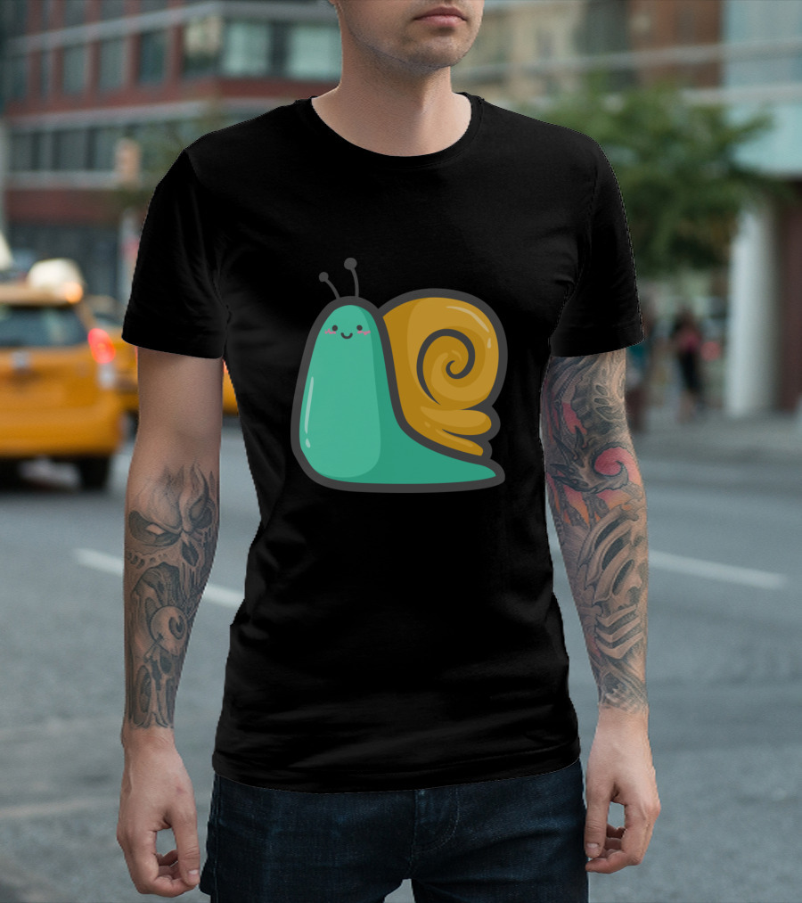 Cute Snail with Happy Expression and Yellow Swirl Shell T-Shirt