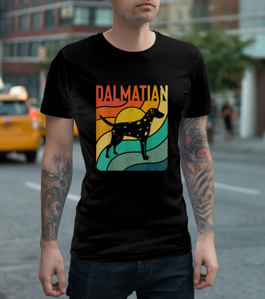 Dalmatian Retro Sunset Silhouette Colorful T-Shirt