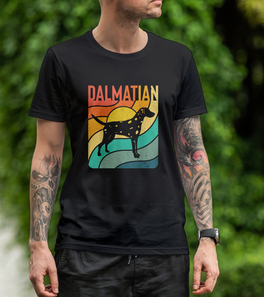 Dalmatian Retro Sunset Silhouette Colorful T-Shirt