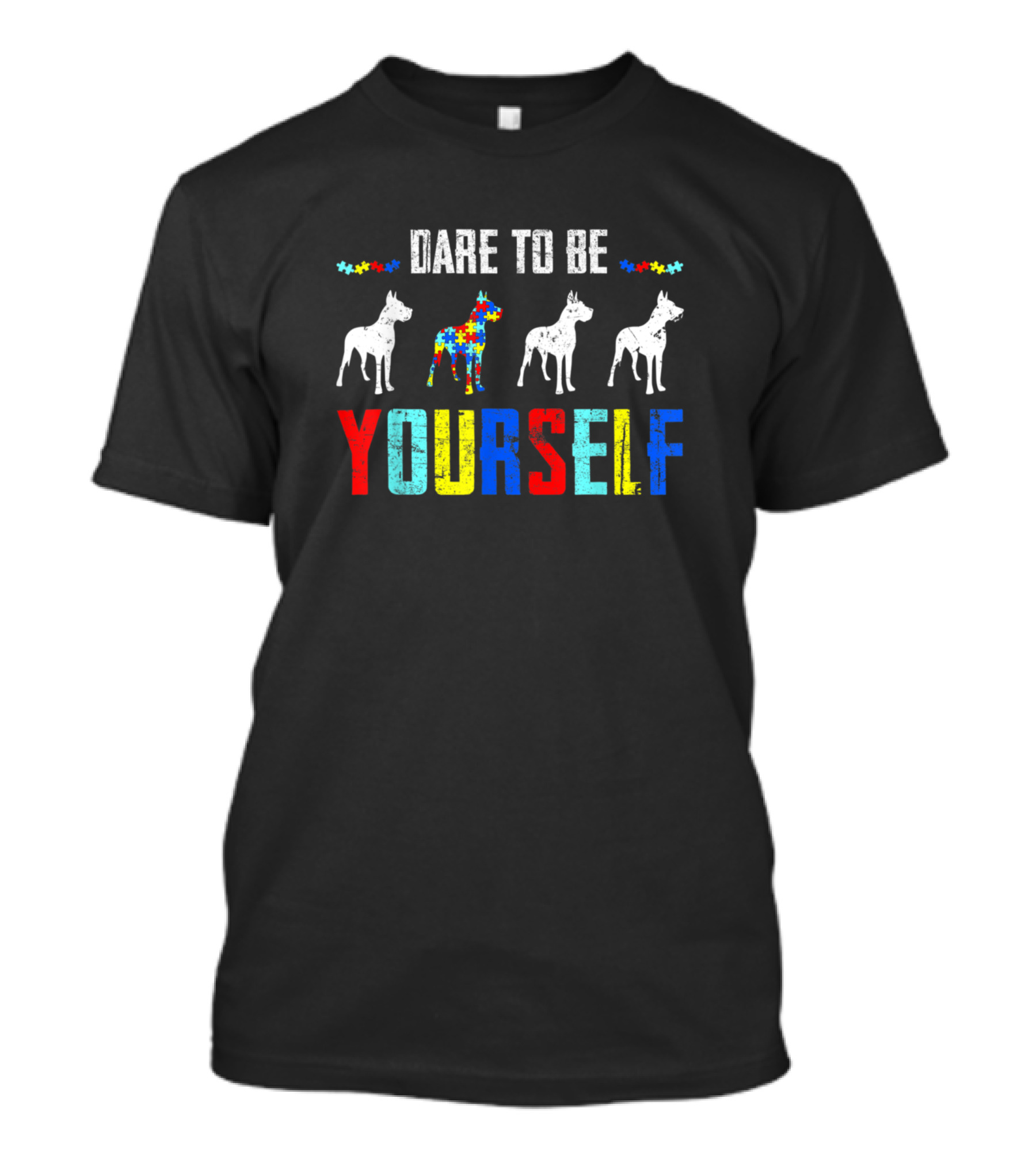 Dare To Be Yourself Autism Great Dane Dog Puzzle Piece Colors T-Shirt