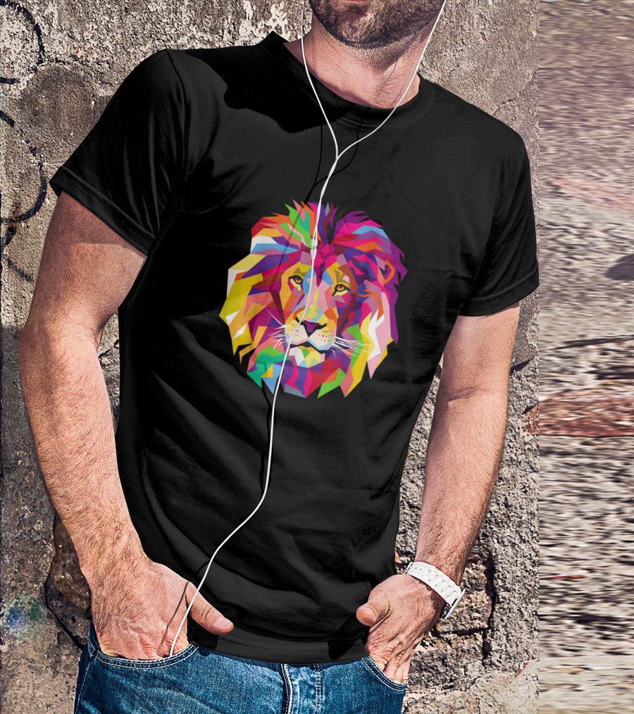 Elegant Cool Lion Head With Bright Colorful Geometric Palette T-Shirt