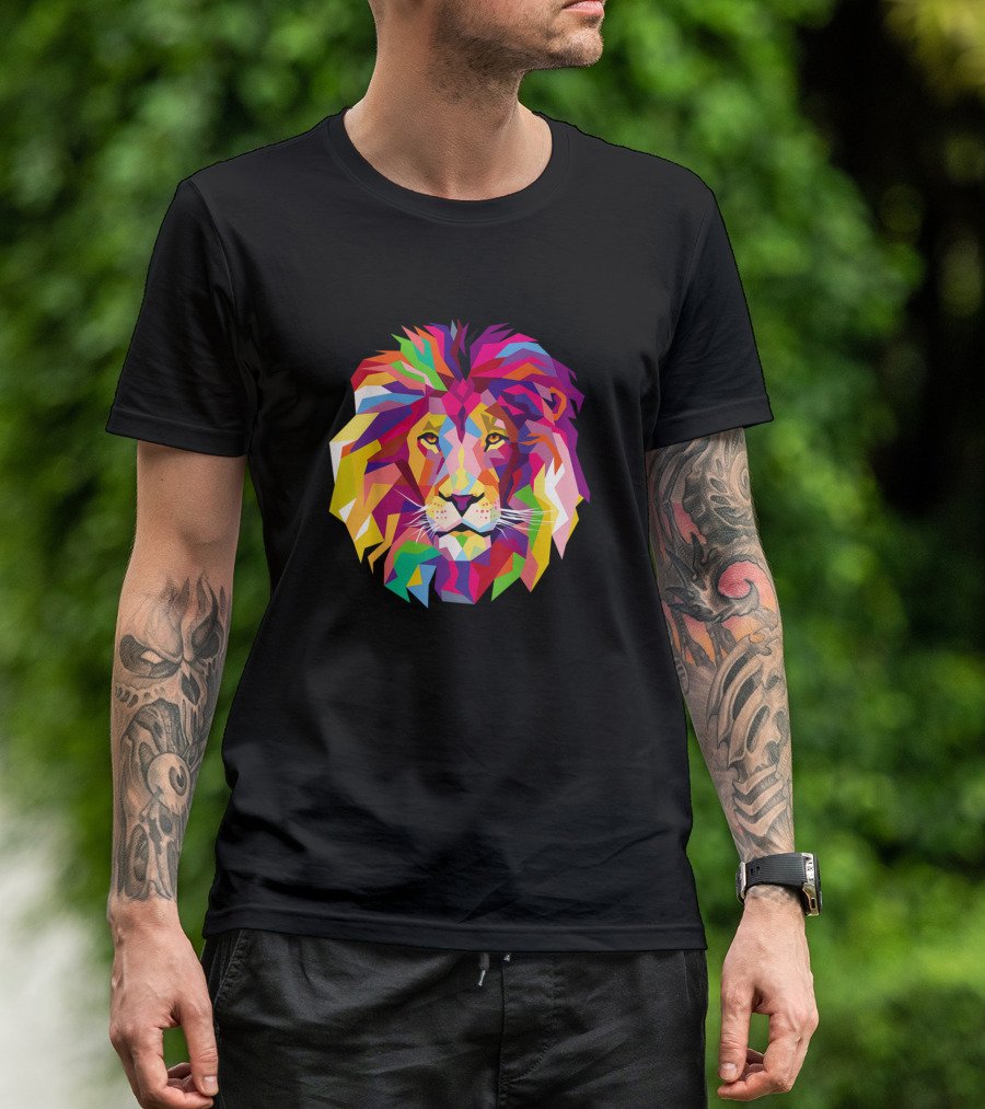 Elegant Cool Lion Head With Bright Colorful Geometric Palette T-Shirt