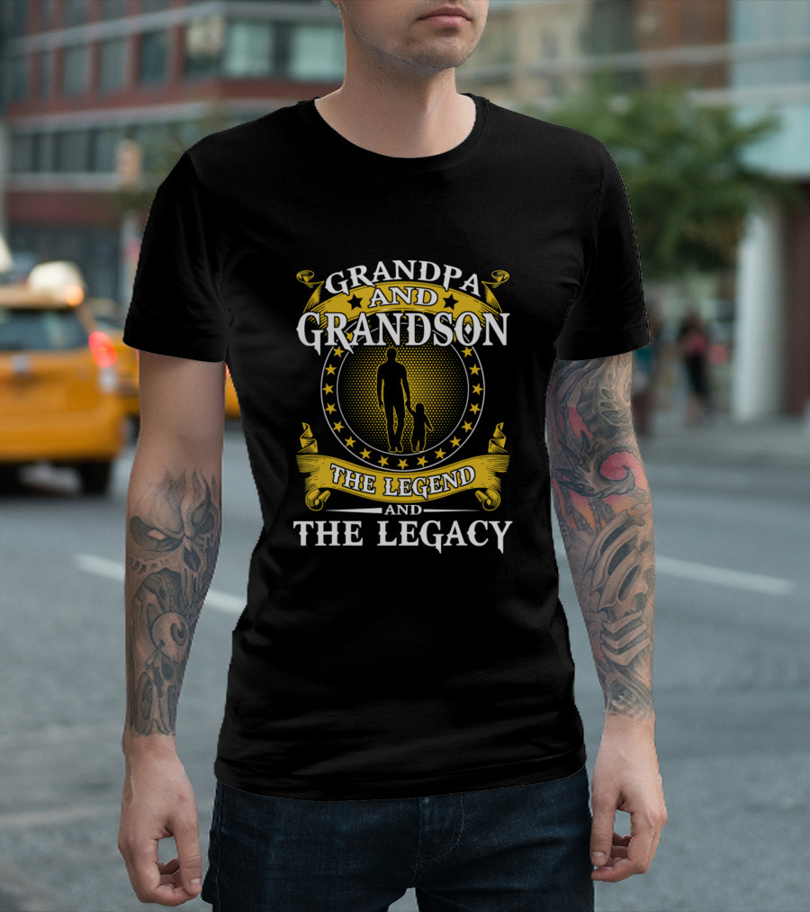 Grandpa And Grandson The Legend And The Legacy Silhouette Stars Banner T-Shirt