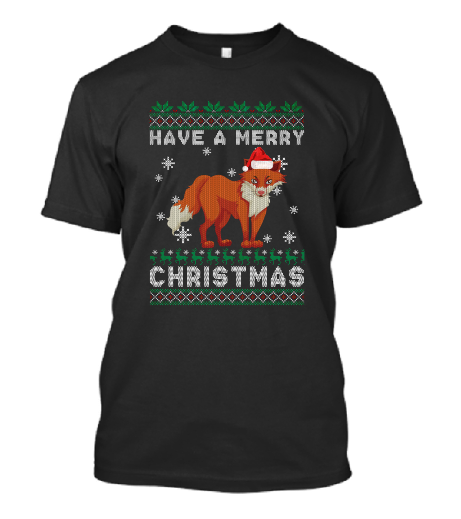 Have A Merry Christmas Fox Santa Snowflakes Reindeer T-Shirt