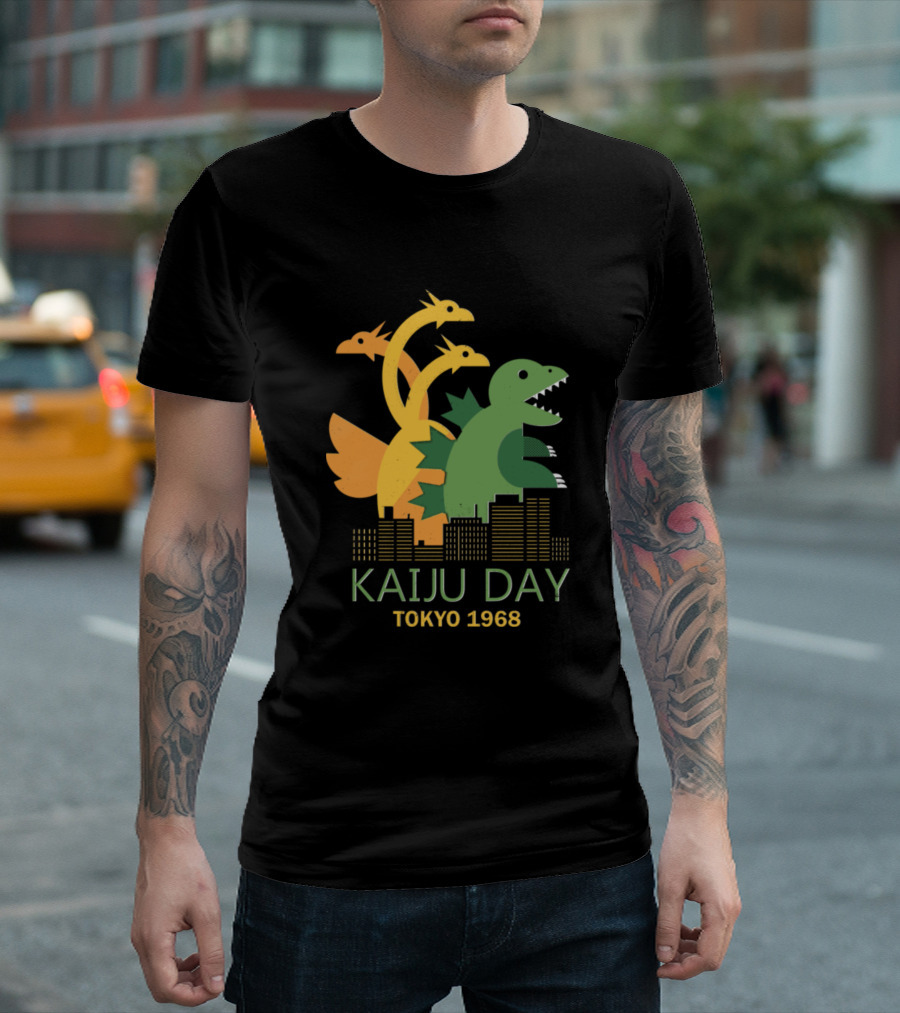 Kaiju Day Tokyo 1968 Monster Trio Over City Skyline T-Shirt