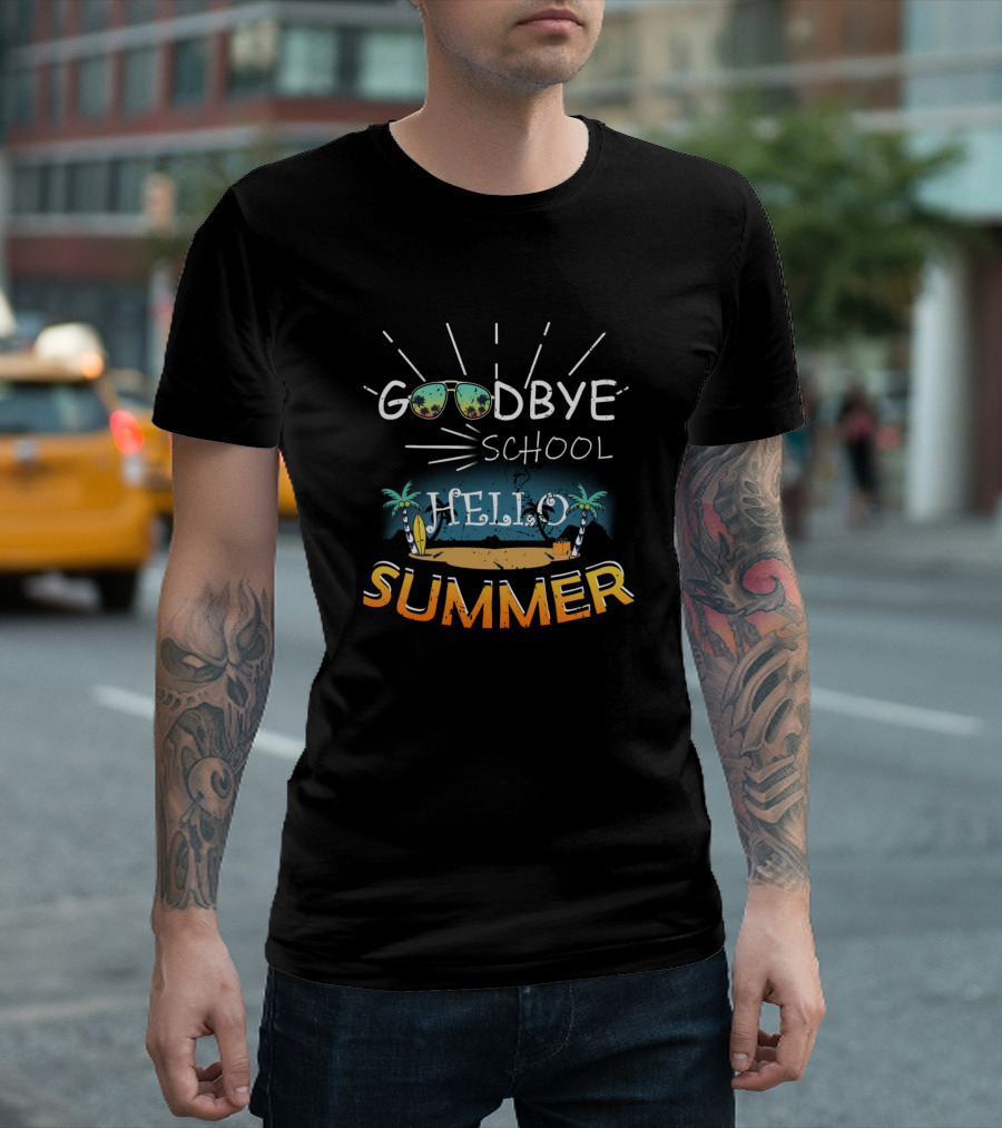 Goodbye School Hello Summer Sunglasses Beach Palm Trees T-Shirt