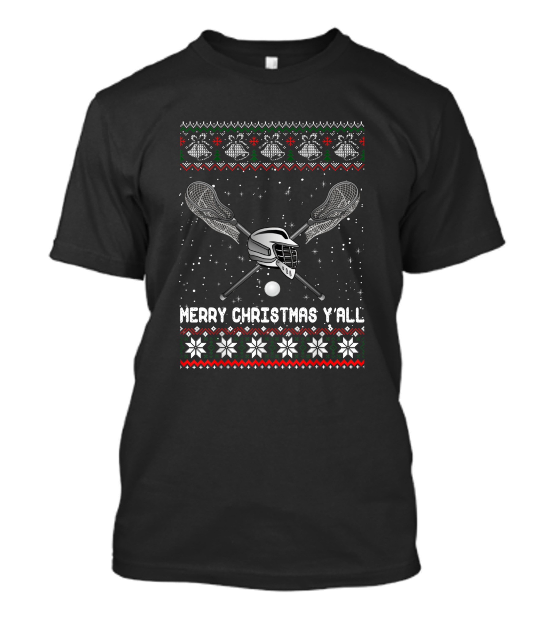 Merry Christmas Y'all Lacrosse Snowflakes Helmets T-Shirt