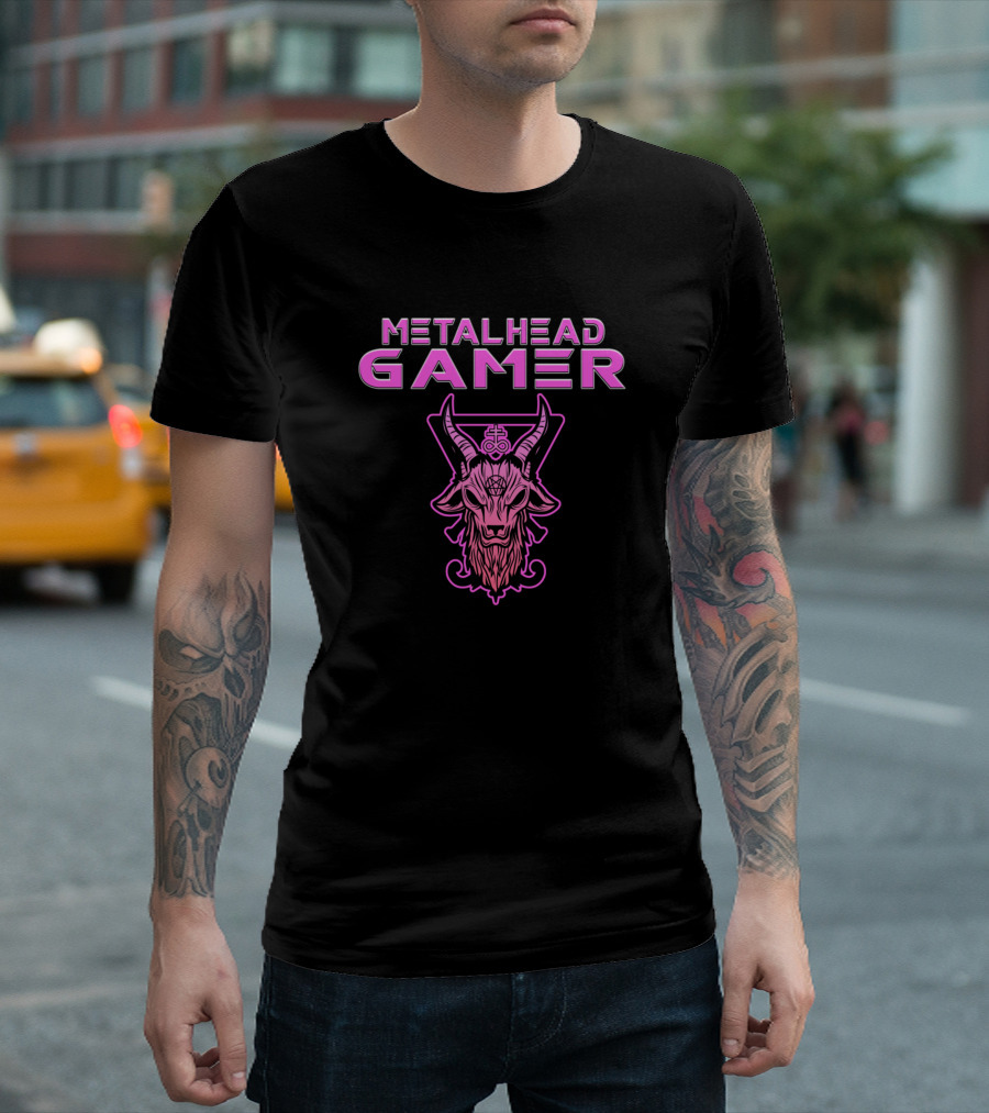 Metalhead Gamer Baphomet Pink T-Shirt