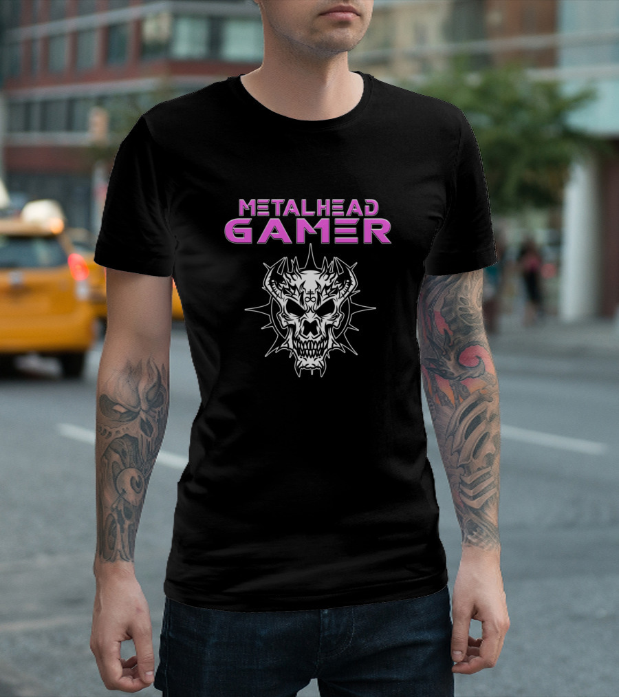 Metalhead Gamer Demon Skull Pink T-Shirt