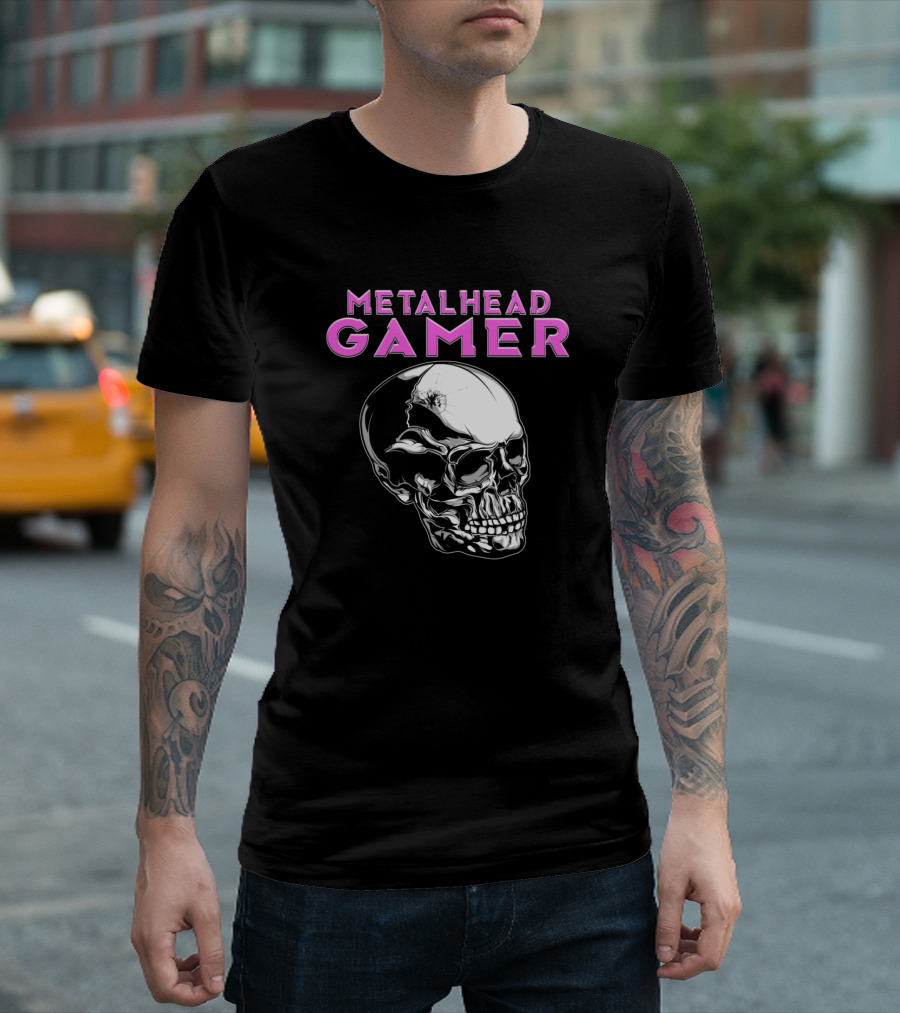 Metalhead Gamer Skull Pink Retro Gaming T-Shirt