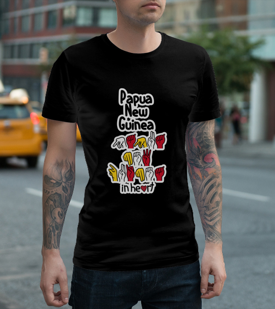 Papua New Guinea In Heart Love Flag Color ASL Amer Sign Language T-Shirt