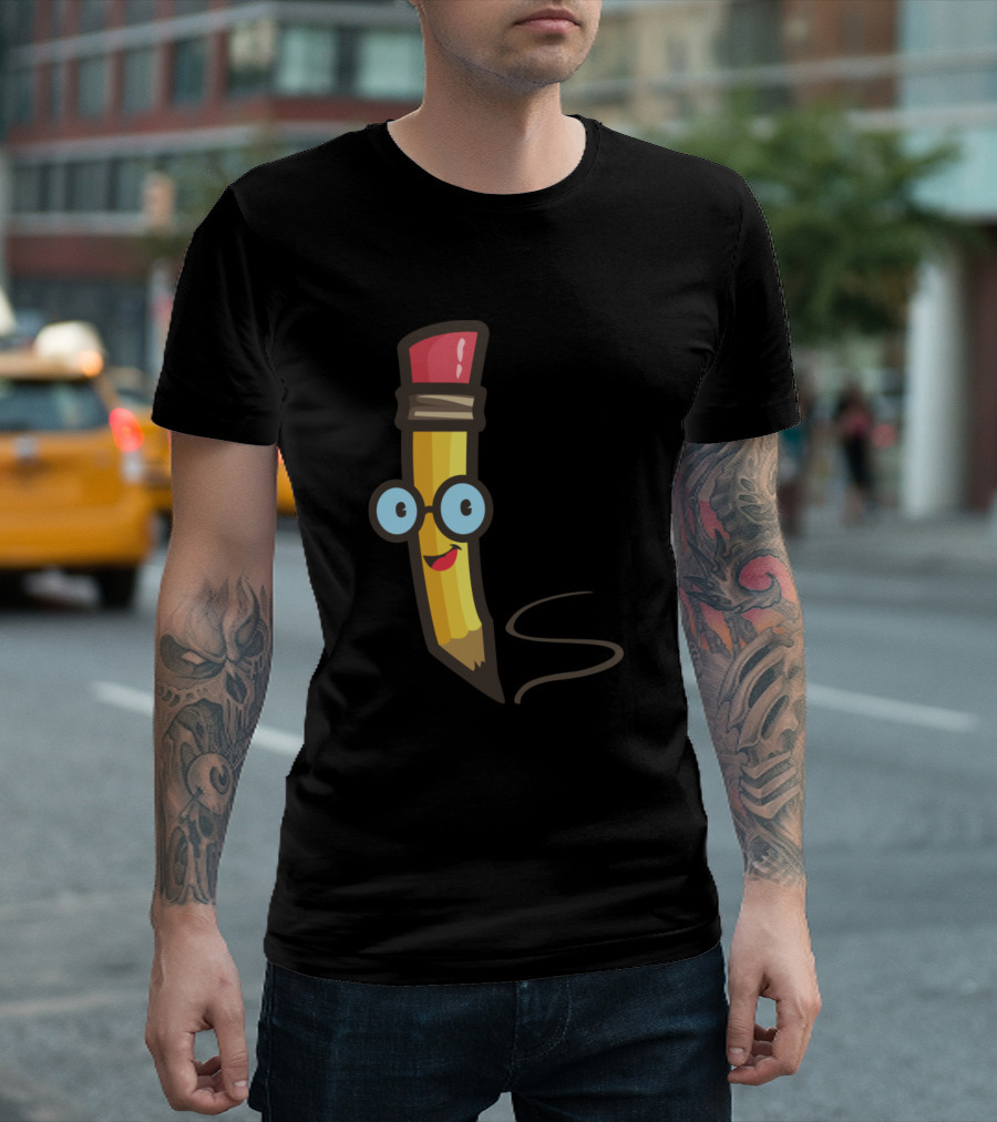 Pencil In Fun Happy Smiling Pencil Character T-Shirt