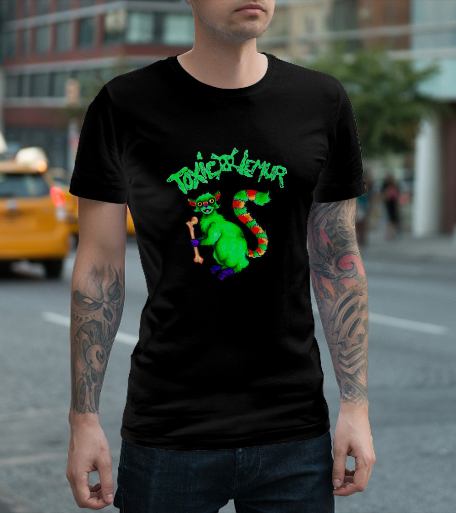 Toxic Lemur Green Creature with Vibrant Stripetail and Bone T-Shirt