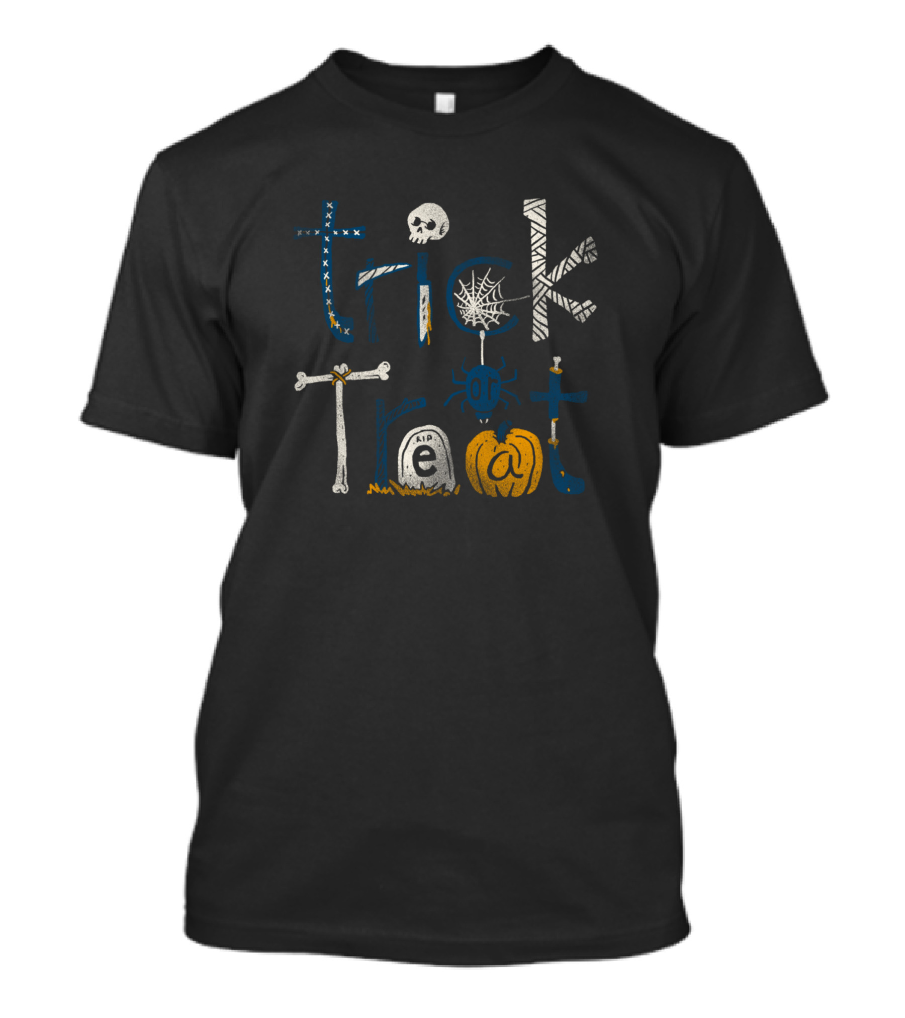 Trick Or Treat Skull Spiderweb Pumpkin Grave Halloween T-Shirt