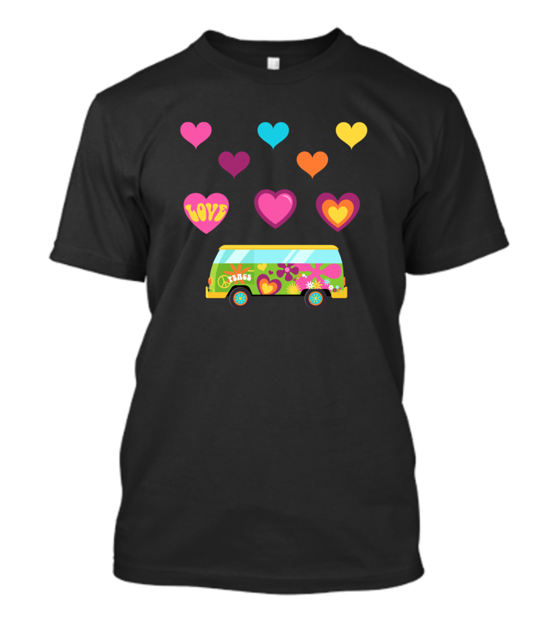 1960s Hippie Love Van With Heart Motifs Sticker Set T-Shirt
