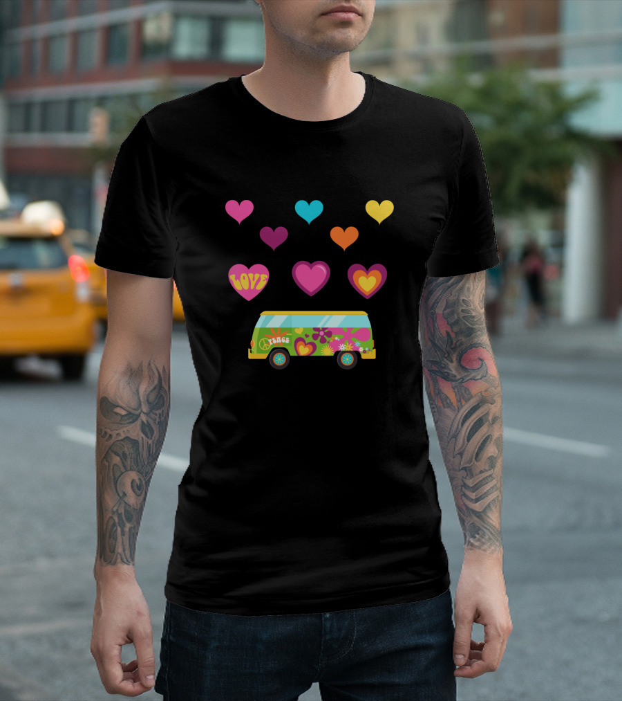 1960s Hippie Love Van With Heart Motifs Sticker Set T-Shirt