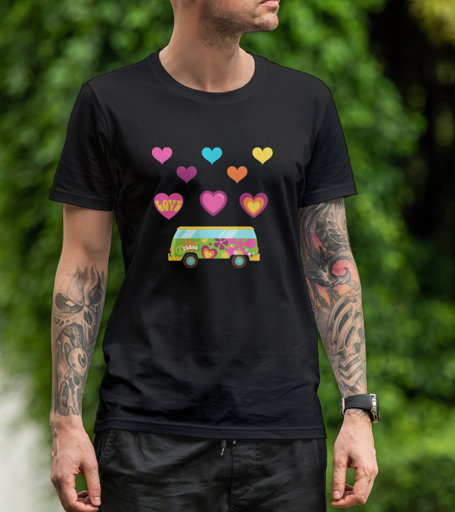 1960s Hippie Love Van With Heart Motifs Sticker Set T-Shirt