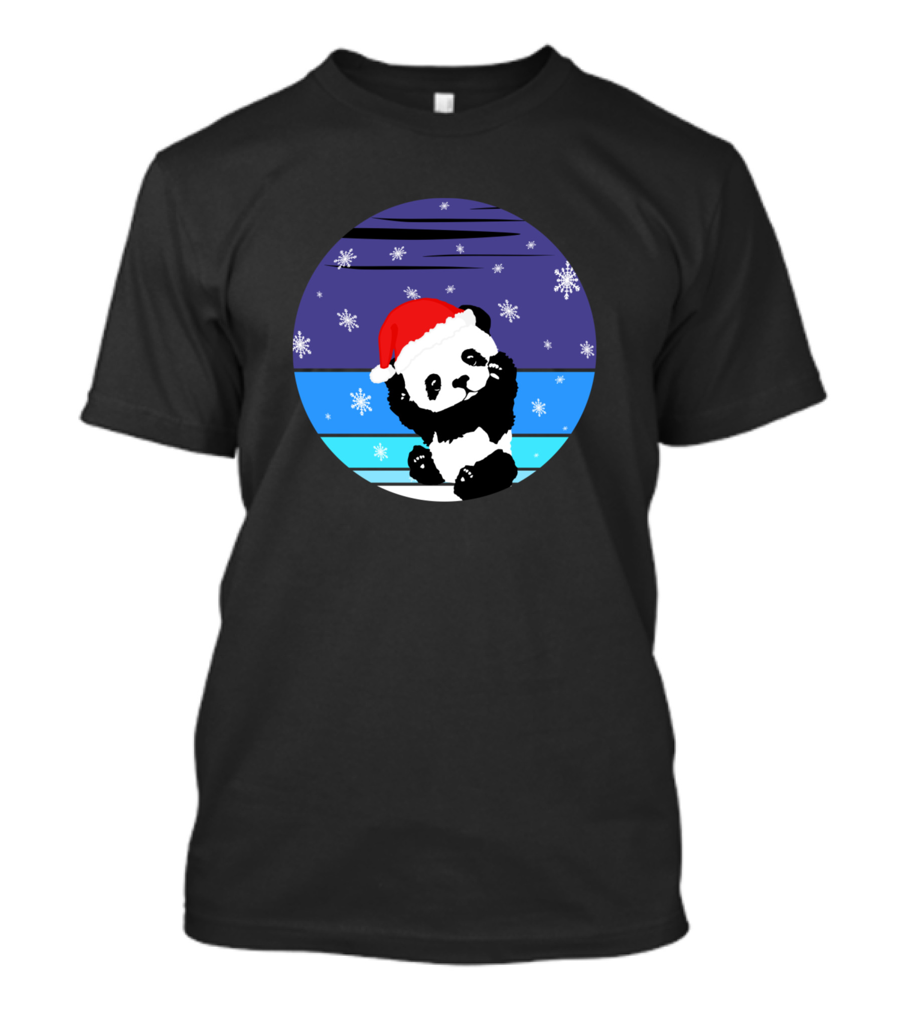 A Cute Little Panda With A Christmas Cap And Snowflakes T-Shirt