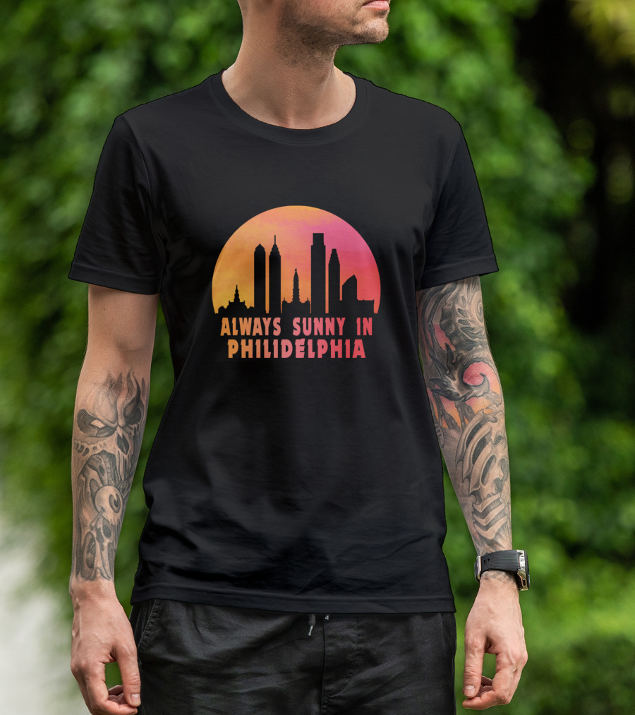 Always Sunny In Philadelphia City Skyline Retro Sunset T-Shirt
