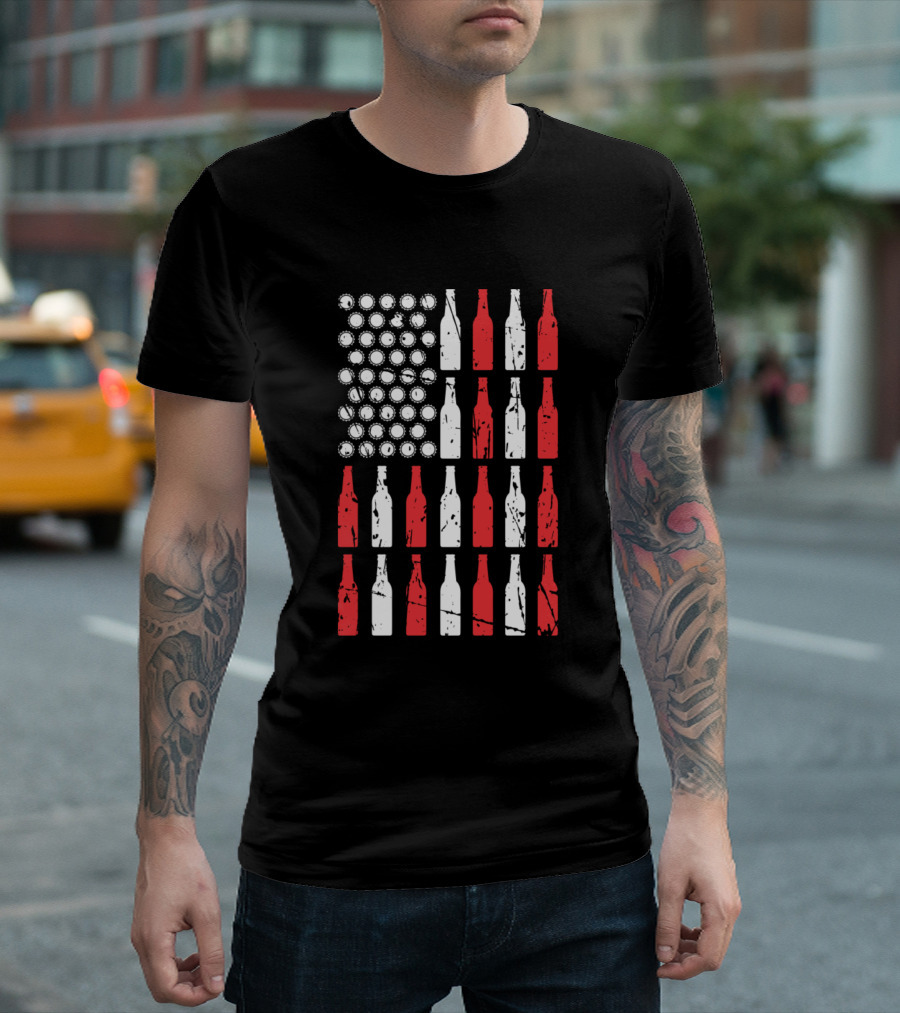 American Flag Beer Bottle USA Alcohol Lovers T-Shirt