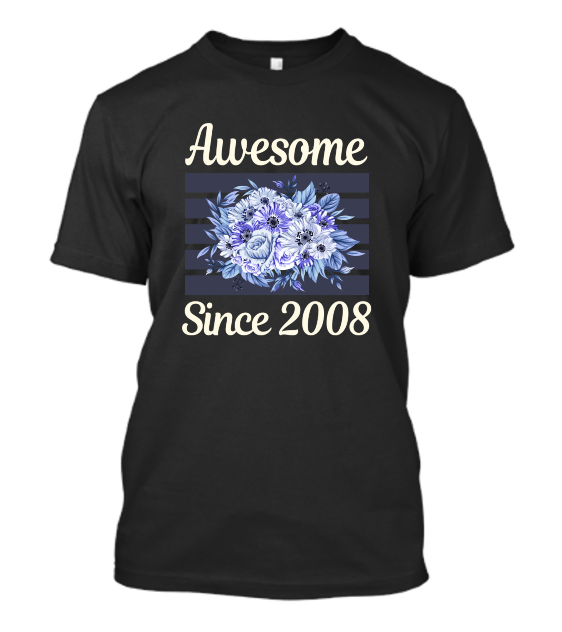Awesome Since 2008 Blue Flowers T-Shirt