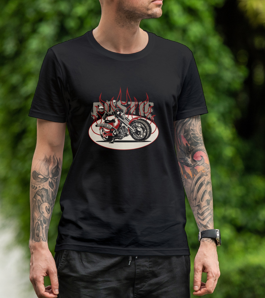 Rising Flames Cartoon Motorcycle T-Shirt