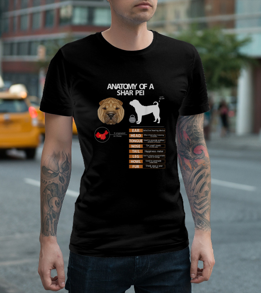 Anatomy of a Shar Pei Dog with China Map Illustration and Key Traits T-Shirt