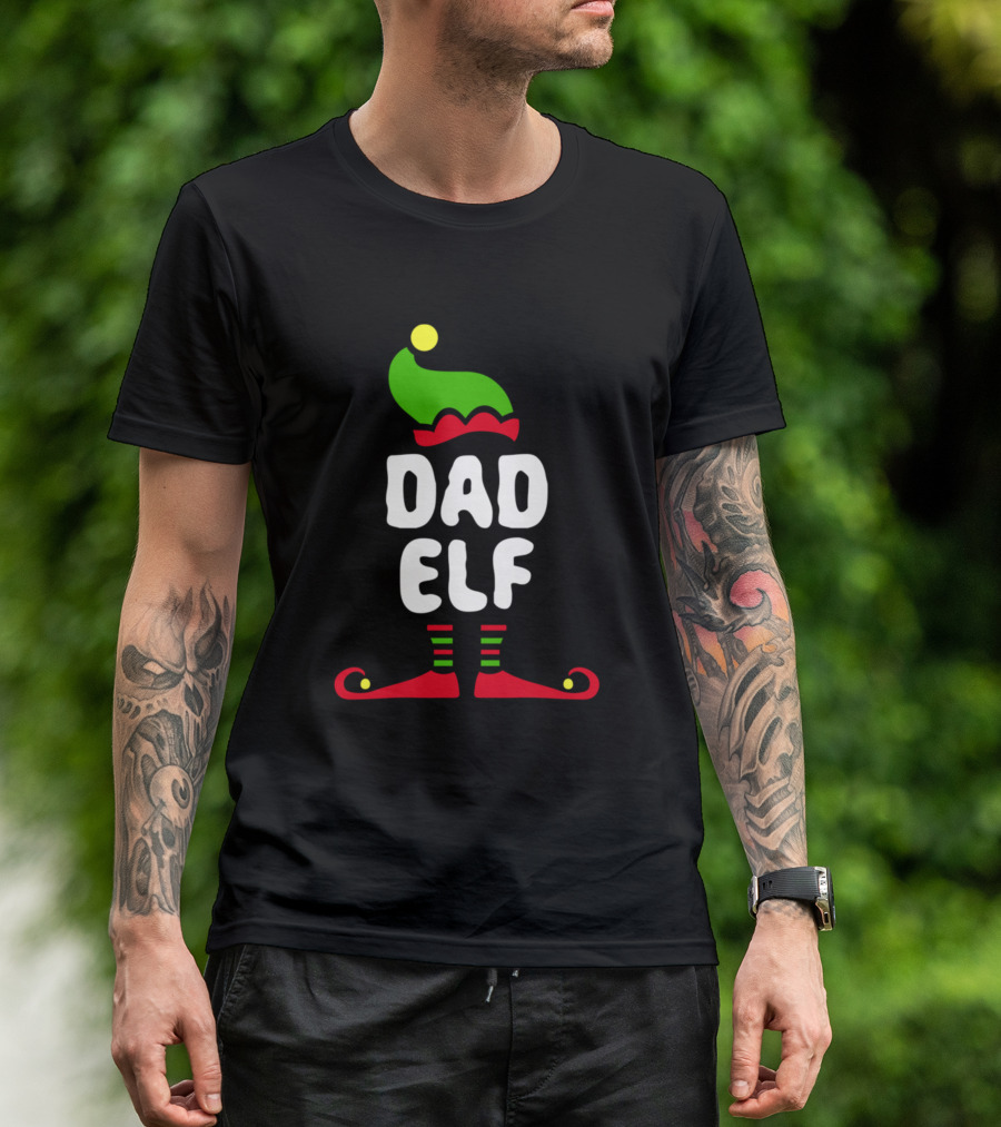 DAD ELF Festive Holiday Christmas Costume Magic Pajama T-Shirt