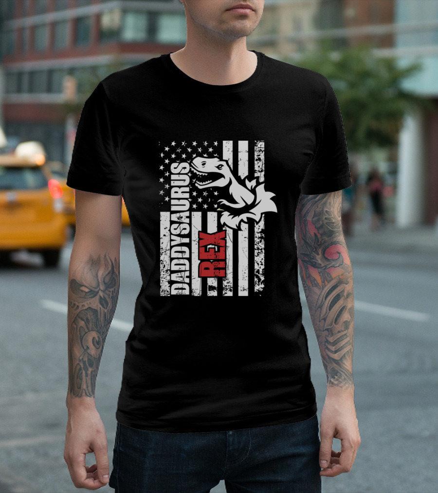 Daddysaurus Rex American Flag Dinosaur Patriotic USA T-Shirt