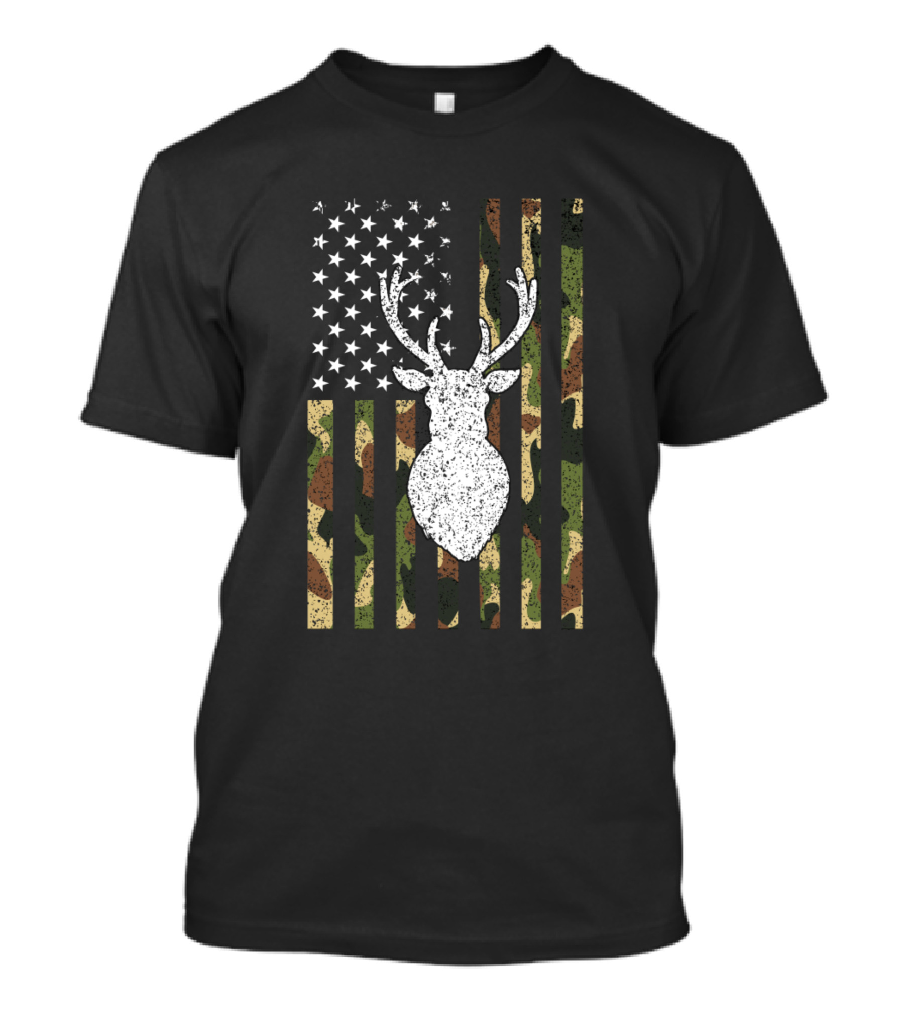 Deer Hunting Hunter American Camo Flag Antlers T-Shirt